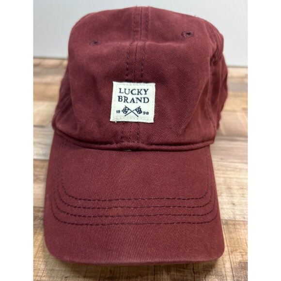 Lucky Brand Maroon Cotton Baseball Cap Adjustable Strapback Hat With Logo Patch - Picture 1 of 4
